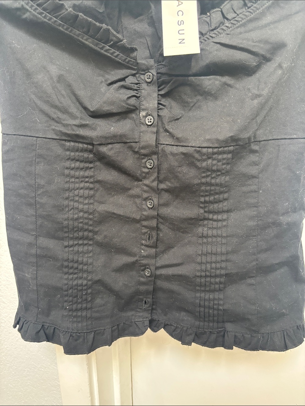 PacSun Black Ruffle-Trim Button Front Top - Picture 4 of 4